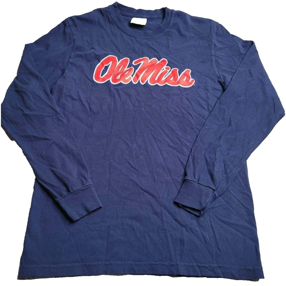 Comfort Colors Long‎ Sleeve Navy Ole Miss Rebels T-Shirt Adult Small 100% Cotton
